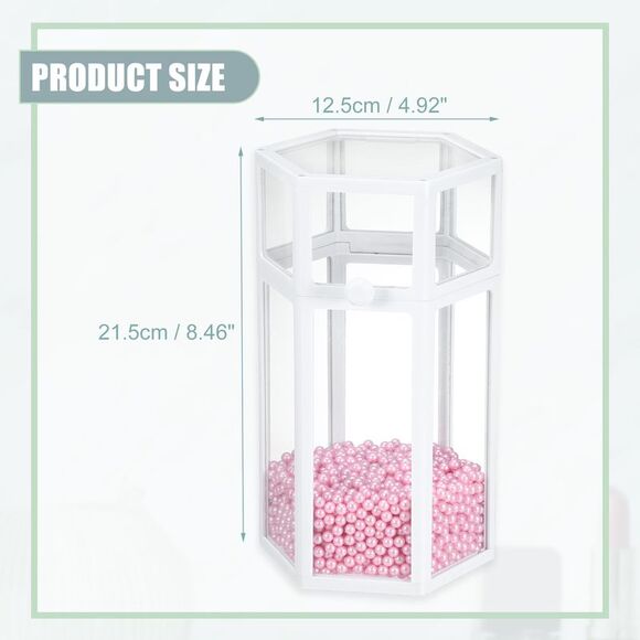Clear Dustproof Hexagon Makeup Brush Storage Box with Pink Faux Pearl White - Picture 3 of 6